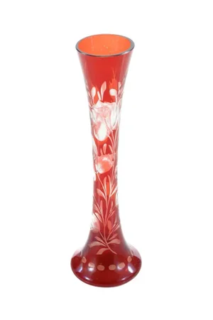 Bohemian Antique Cut Ruby Glass 7" Cabinet Vase