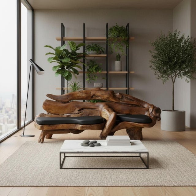 Late 20th Century Freeform Sculptural Organic Modern Wood Sofa Bench For Sale - Image 5 of 15