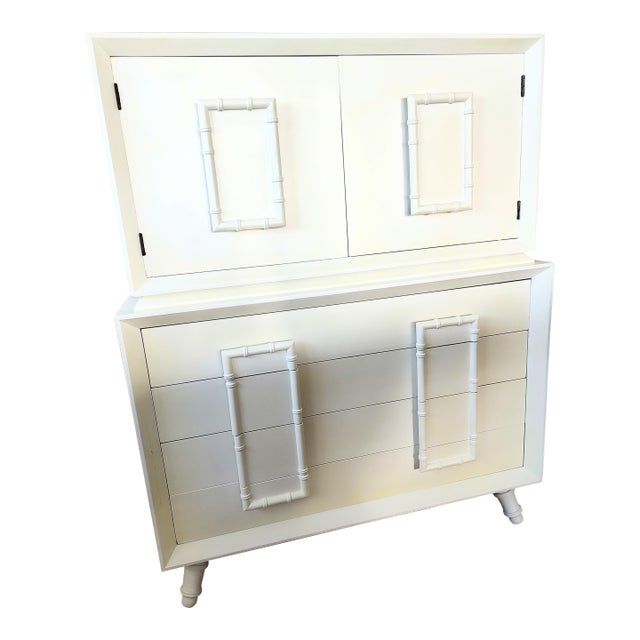 1960s Regency Palm Beach Style Chifferobe Armoire With Bamboo Accent For Sale