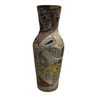 Vintage Polychrome Glazed Ceramic Vase / Lamp Base by Huguette & Marius Bessone, Vallauris, c.1950 For Sale
