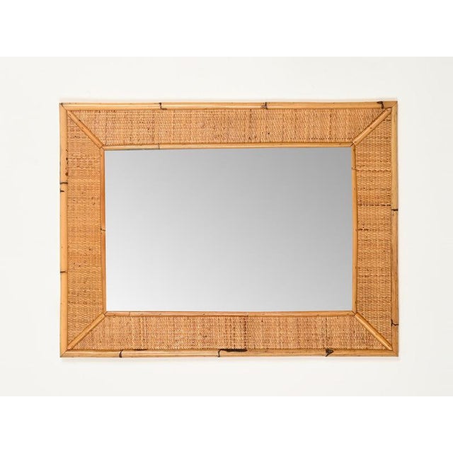1970s Large French Riviera Rectangular Mirror in Bamboo and Woven Rattan, Italy, 1970s For Sale - Image 5 of 11