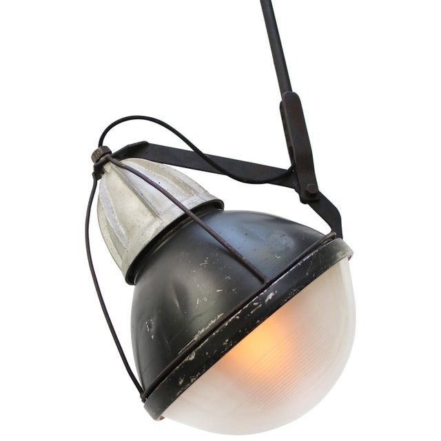 French vintage industrial street lamp grey metal with cast iron top striped frosted round glass e27/e26 depending on...