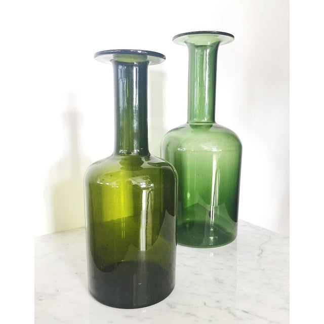 Kastrup Holmegaard Green Glass Bottle Vases A Pair Chairish