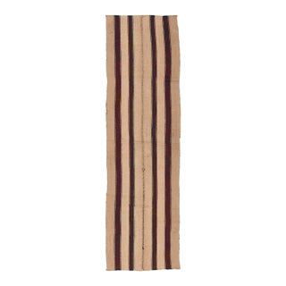 Brown & Ivory Vintage Striped Kilim Rug - 2`3″ X 8`11″ Ft. For Sale