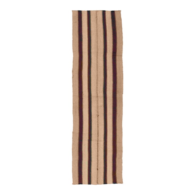 Brown & Ivory Vintage Striped Kilim Rug - 2`3″ X 8`11″ Ft. For Sale