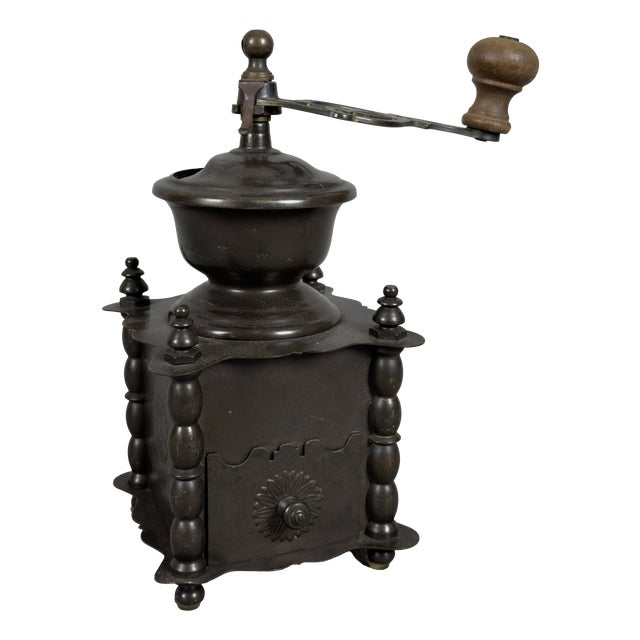 Manual Coffee Grinder in Patinated Metal For Sale
