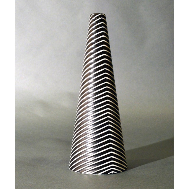 Stig Lindberg Stig Lindberg Stoneware Conical Vase, Domino Series, Black/White For Sale - Image 4 of 4