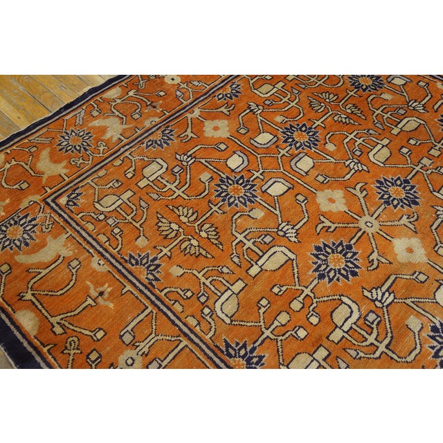 Superb Persimmon Color and Navy Border With Chinoiserie Pattern Antique Chinese Kansu Rug For Sale In New York - Image 6 of 11