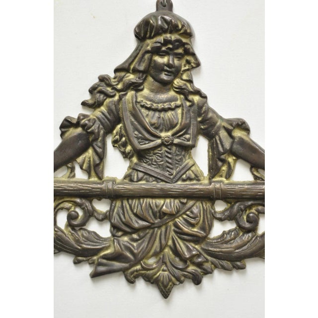 Victorian Vintage Victorian Style Cast Iron Figural Maiden Wall Coat Hat Hook For Sale - Image 3 of 10