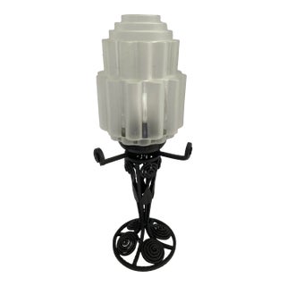French Art Deco Table Lamp With Molded Glass Shade For Sale