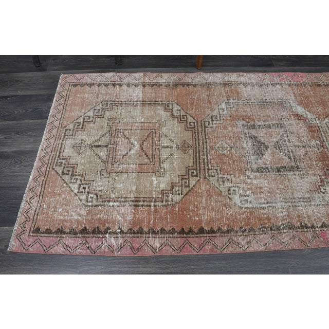 Orange 1970s Vintage Handmade Wool Cotton Orange Runner Rug For Sale - Image 8 of 11