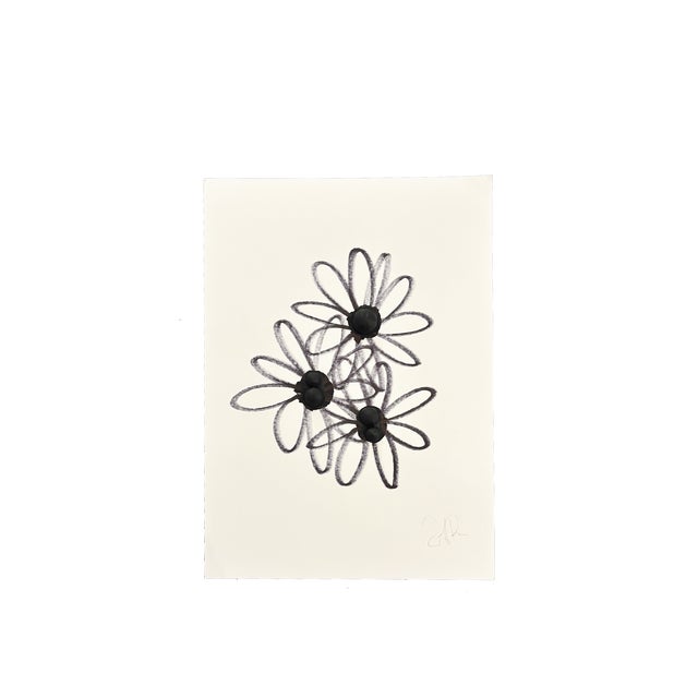 Original abstract floral ink drawing in black and white on paper. Organic daisy-inspired forms with expressive linework...
