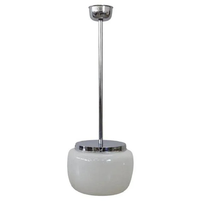 Opaline Glass and Chrome Pendant Light, 1960s For Sale - Image 11 of 11