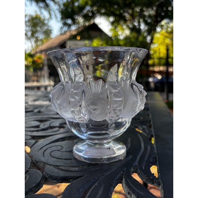 Mid 20th Century Lalique Dampierre Crystal Vase – Frosted Sparrow Motif, Signed France For Sale - Image 5 of 6