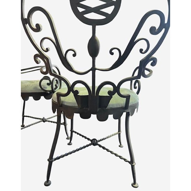 Art Deco Mid-20th Century French Neoclassical Art Deco Wrought Iron Armchairs in the Manner of Gilbert Poillerat - Pair For Sale - Image 3 of 17