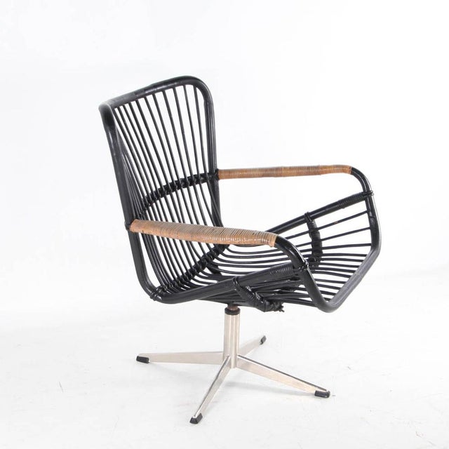 Swivel Armchair in Rattan and Chrome, 1970s For Sale - Image 11 of 15