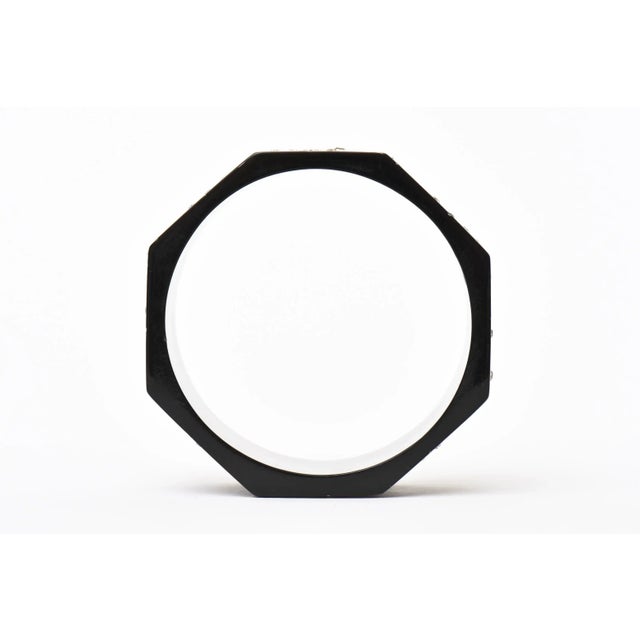 French Art Deco Style Black Resin and Rhinestone Angled Cuff Bangle Bracelet, 1980's For Sale - Image 10 of 10