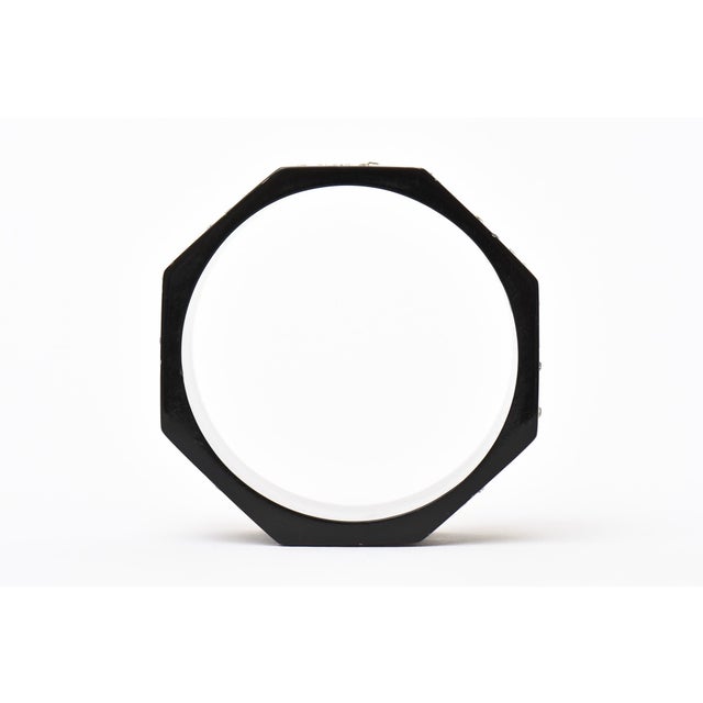 French Art Deco Style Black Resin and Rhinestone Angled Cuff Bangle Bracelet 80's For Sale - Image 10 of 10