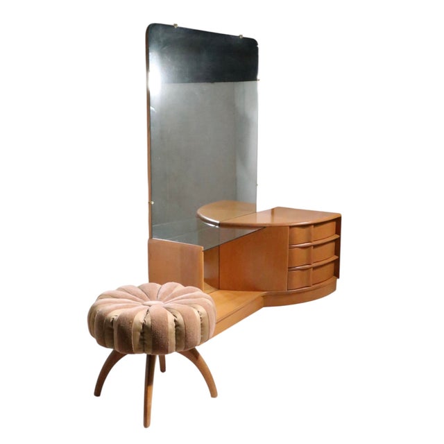 Tan Mid 20th Century Heywood Wakefield Sculptura Vanity With Stool For Sale - Image 8 of 14