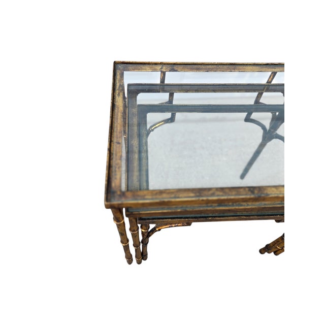 Vintage Faux Bamboo Italian Regency Nesting End Table Gold Gilt Maison Style For Sale In Philadelphia - Image 6 of 15