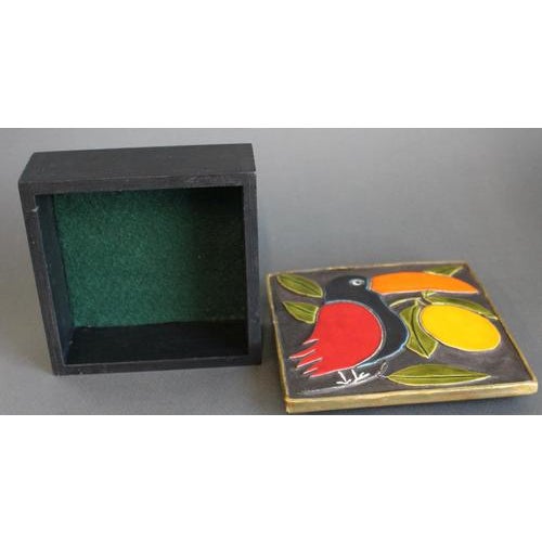 Vintage French Jewellery Box with Enamel Lid and Toucan Motif by Mithé Espelt, 1960s For Sale - Image 13 of 16