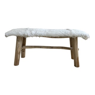 2010s Fur Covered Wood Bench by Homenature For Sale