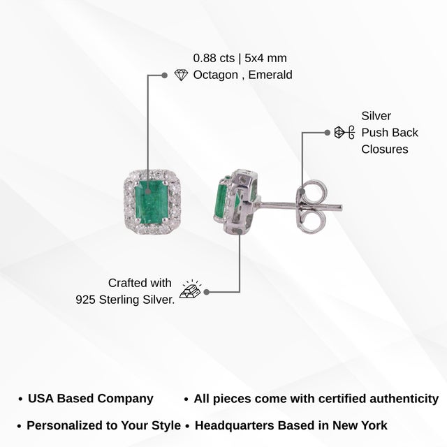 Art Deco Octagon Cut Emerald & Diamond Halo Stud Earrings - 2 Pieces For Sale - Image 10 of 12