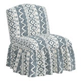 Ashburn Ruffle Slipper Chair in Linny Ikat Slate For Sale