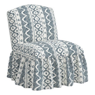 Ashburn Ruffle Slipper Chair in Linny Ikat Slate For Sale
