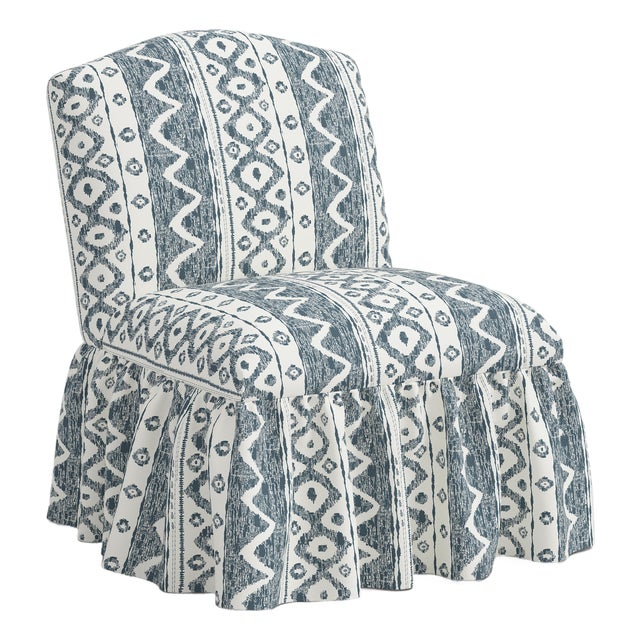 Ashburn Ruffle Slipper Chair in Linny Ikat Slate For Sale