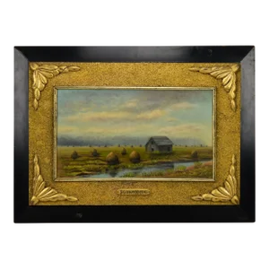 Antique Landscape Painting on Board of Salisbury Marshes by g.h. Randall