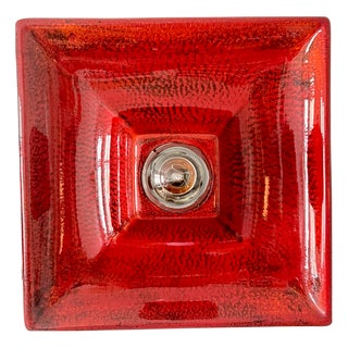 Vintage Fat Lava Square Red Ceramic Wall Lamp by Hustadt Leuchten, Germany, 1970s For Sale
