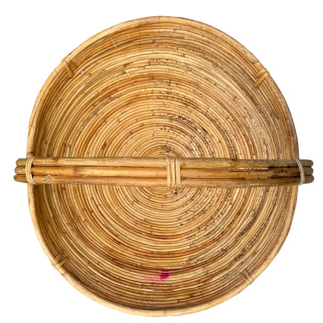 Wood Mid 20th Century Monumental Organic Modern Rattan Market Basket, Gabriella Crespi Style For Sale - Image 7 of 9