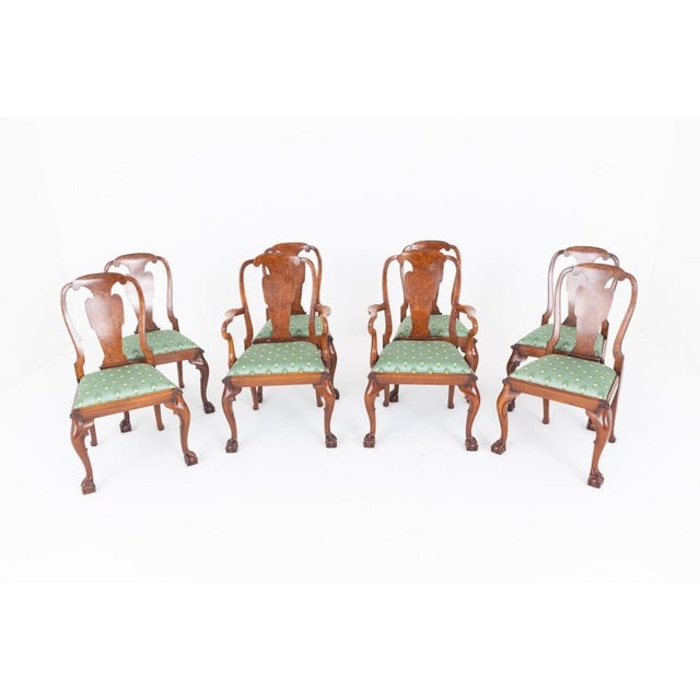 Queen Anne Burr Walnut Dining Chairs, 1890s, Set of 8 For Sale - Image 10 of 10