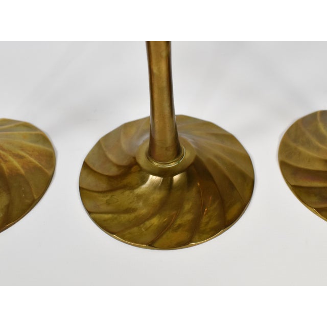 Brass Mid 20th Century Brass Swirl Design Candlestick Candle Holders - Set of 3 For Sale - Image 8 of 8