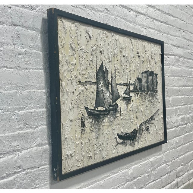 Mid-Century Modern Mid Century Modern Pallet Knife Harbor Artwork by N. Cobb, C. 1950’s For Sale - Image 3 of 11