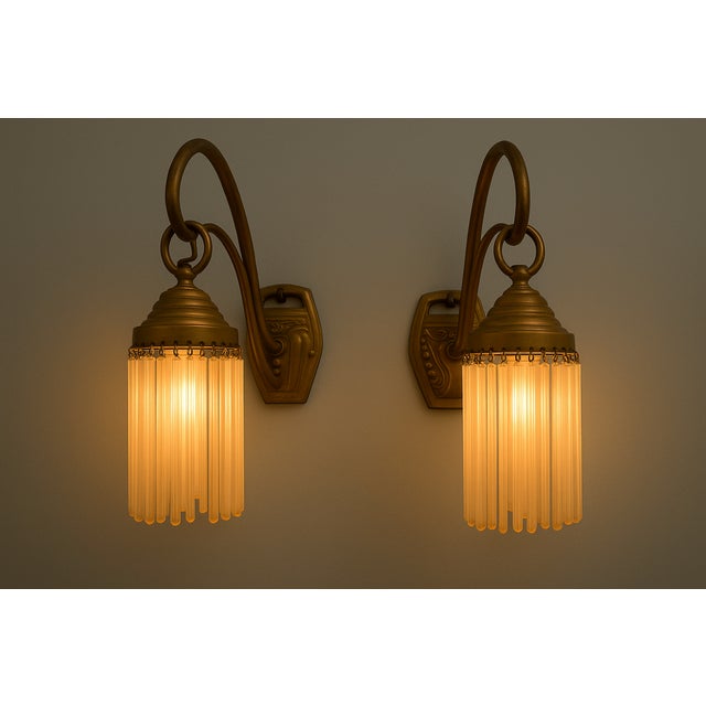 Early Art Deco Brass and Glass Wall Sconces, 1919, Set of 2 For Sale - Image 9 of 9