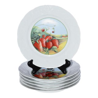 Lierre Sauvage Cnp Strawberries and Embossed Grapes Vines Rim Dessert Salad Plates- Set of 6 For Sale