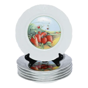 Lierre Sauvage Cnp Strawberries and Embossed Grapes Vines Rim Dessert Salad Plates- Set of 6