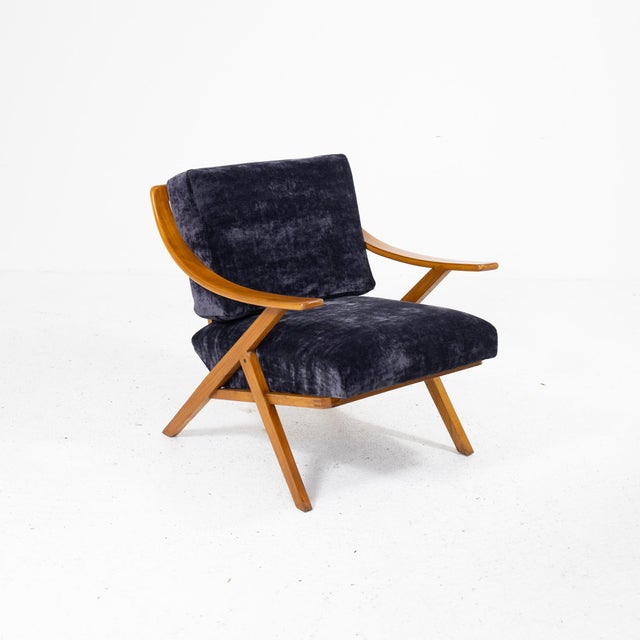 Cherry Wood and Velvet Armchair, 1960s For Sale - Image 14 of 15