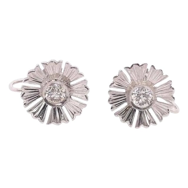 14 Karat White Gold Fashion Non Pierce Earrings With Diamonds For Sale