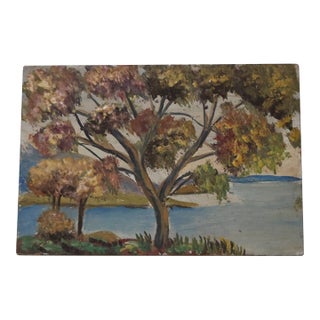 Mid-20th Century French Fall Lake Painting For Sale