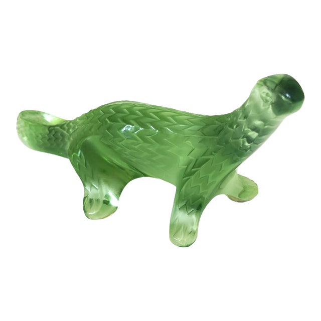 Lalique France Green Komodo Dragon Salamander Lizard Chameleon Signed For Sale