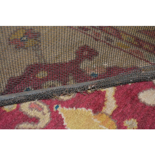 Vintage Black Metal Mesh & Iron Curved Front Fireplace Screen W/Brass Handles For Sale - Image 10 of 17