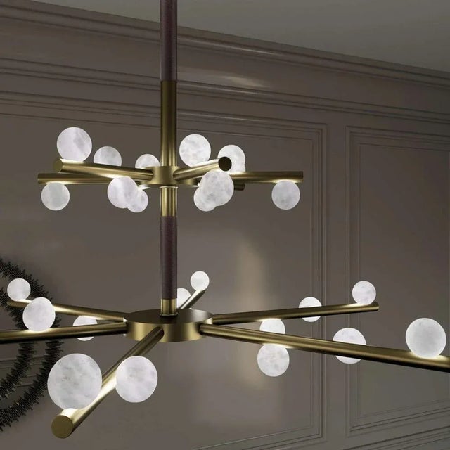 Contemporary Demetra Brushed Burnished Metal Double Chandelier by Alabastro Italiano For Sale - Image 3 of 4