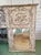 Beautifully hand carved French Trumeau mirror. Soft creamy moss color, intentionally chipped away to reveal the wood...