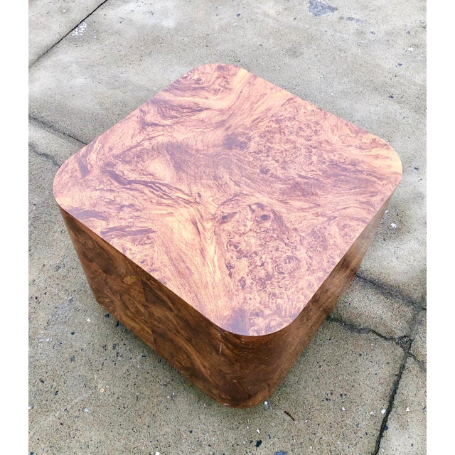 Milo Baughman burl wood end table or coffee table.