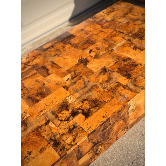 Dramatic Thick Sculptural Made Goods “Giulio” Tamarind Patchwork Burl Coffee Table Statement Piece For Sale - Image 11 of 12
