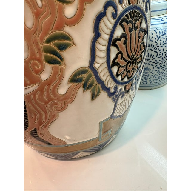 Vintage Elephant Motif Ceramic Garden Stool Side Table Boho Chinoiserie Decor For Sale In Miami - Image 6 of 12