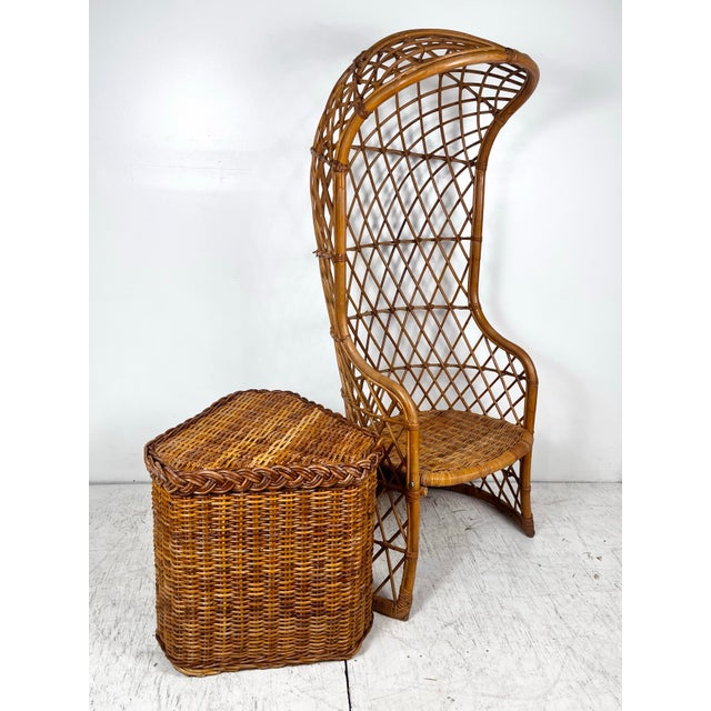 Brown Vintage Wicker Rattan Triangle Side Table For Sale - Image 8 of 8